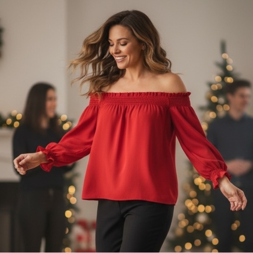 Tuckernuck Vibrant Red Off the Shoulder Top